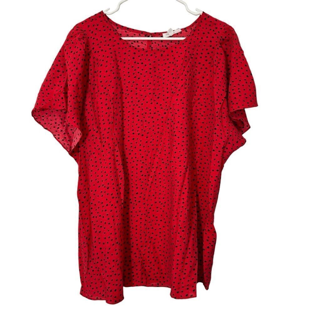 Chic Soul Red Blouse‎ with Black Polka Dots size 2XL